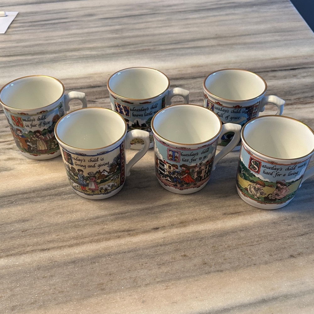 Vintage Royal Worcester Birthday mugs by Sue Scullard -set of 6